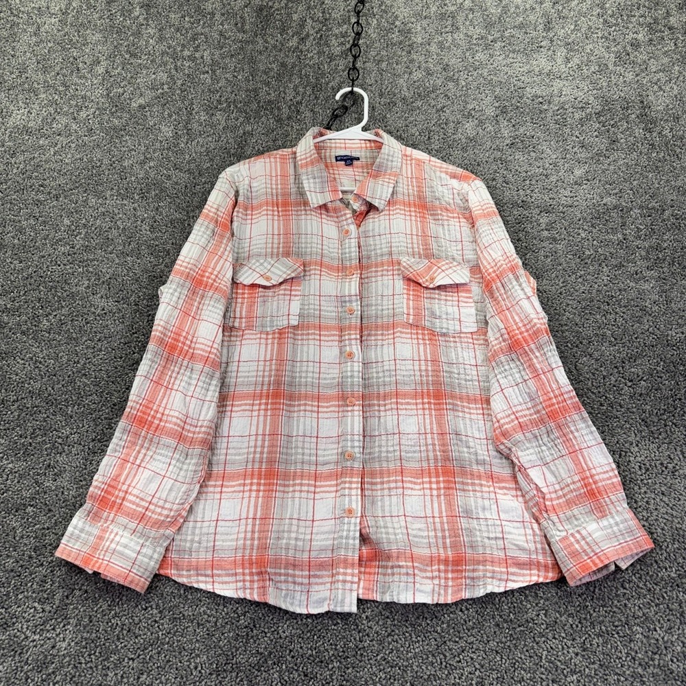 Northcrest Shirt Womens 2XL Orange Plaid Long Sleeve Button Up Lightweight
